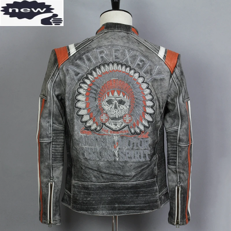 AVIREX-FLY-Fashion-Mens-Vintage-Genuine-Motorcycle-Slim-Fit-Skull-Leather-Men-Black-Biker-Jacket.webp AVIREX FLY Fashion Mens Vintage Genuine Motorcycle Slim Fit Skull Leather Men Black Biker Jacket - Image 1